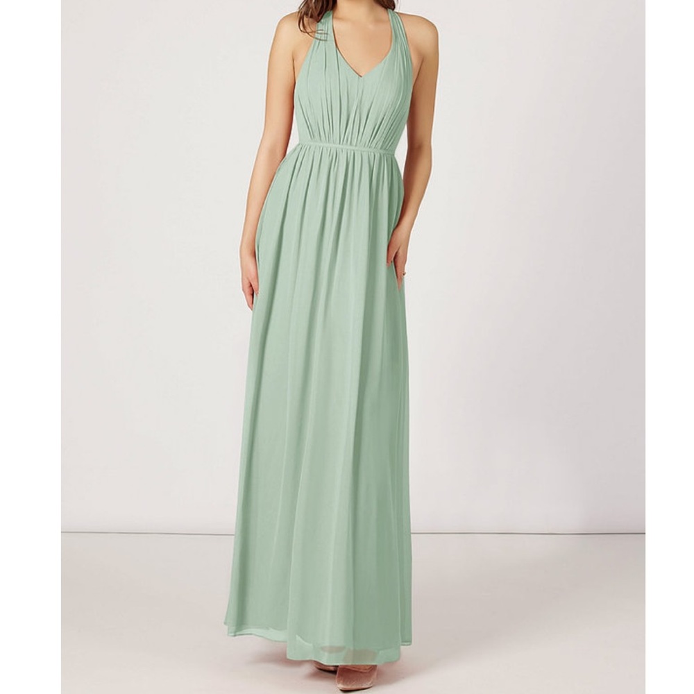 NWT Azazie Nikka Light Green Grecian Bridesmaid’s Maxi Dress Size A24